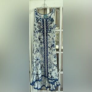 Johnny Was Silk Avalon Blue White “Avalon” Dress M NWT